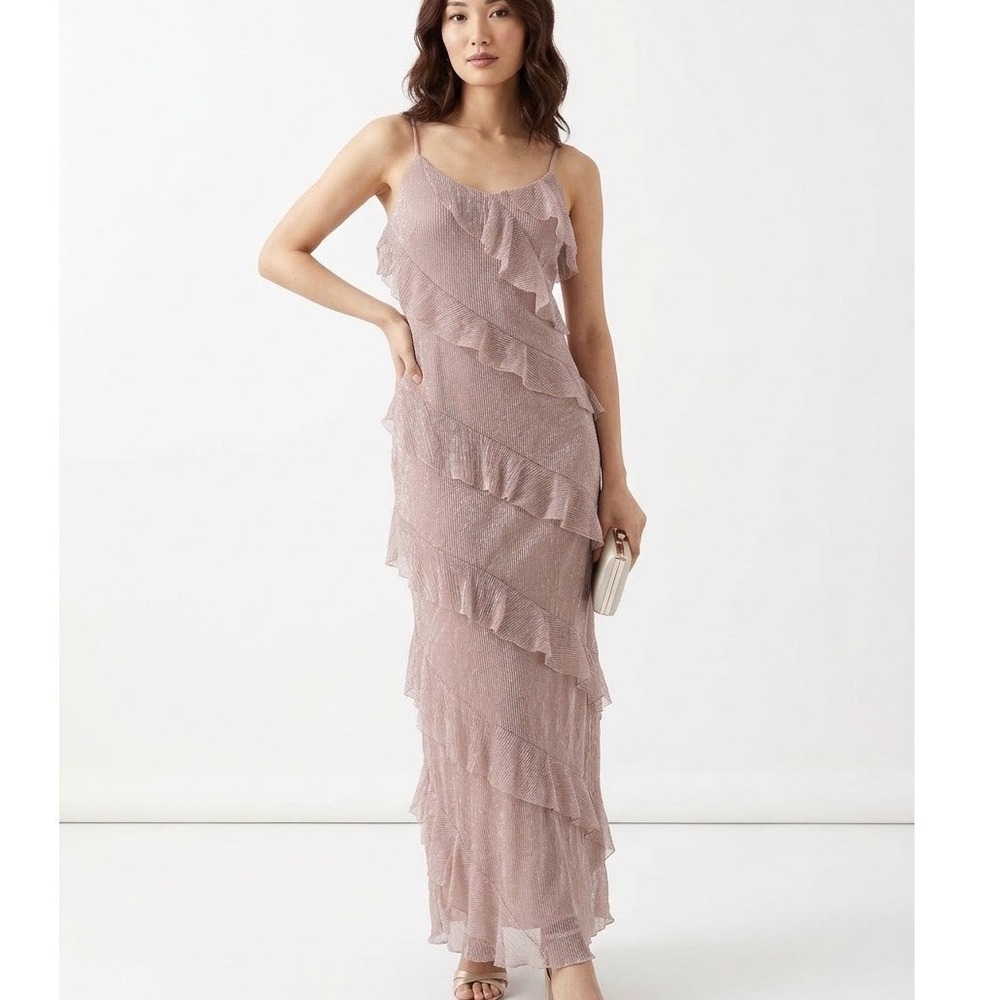 Petal & Pup Ciao Ruffles Pink 
Shimmery Fairy-core Metallic Dress Gown HOCO S